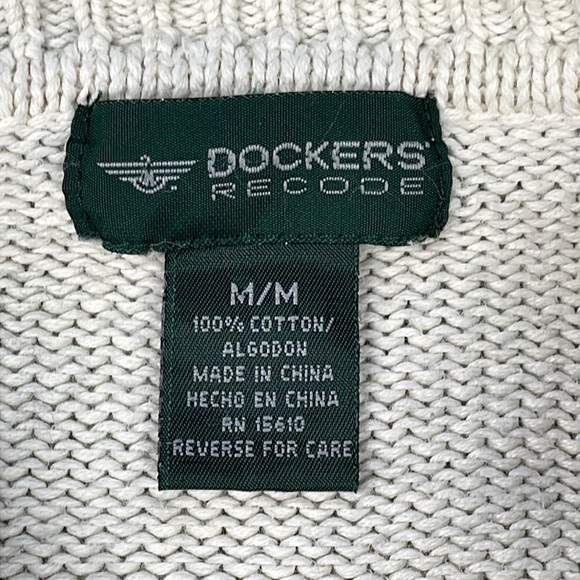 Dockers Recode Argyle Knit Sweater Golf Preppy Academia Cream Sz M - Picture 8 of 10